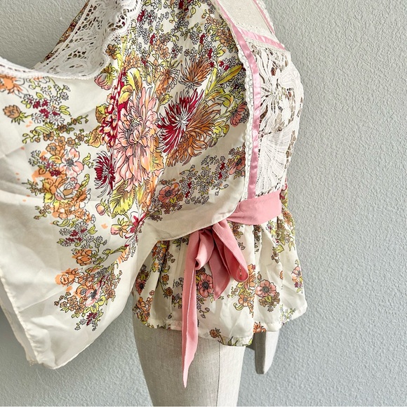 Anthropologie Tiny Begonia Floral Blouse Size Medium Pink Cream Lace - Picture 6 of 11